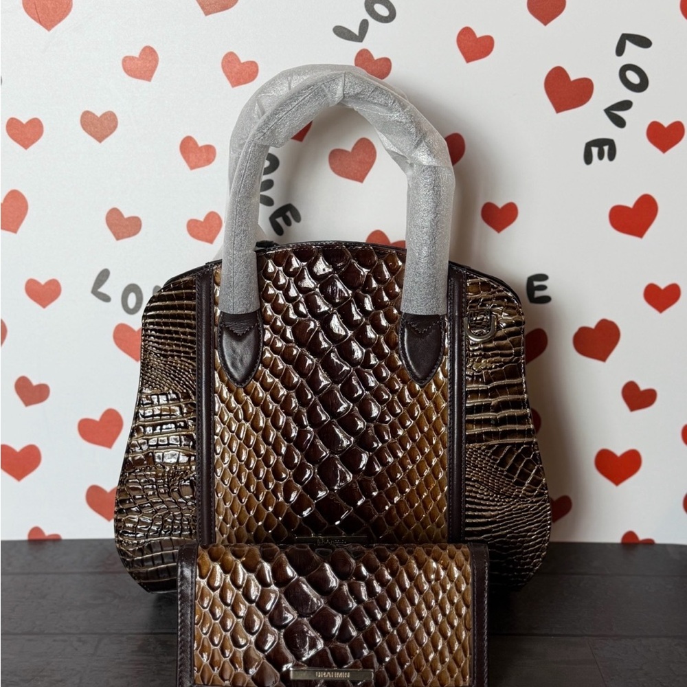 BRAHMIN TOFFEE CALDWELL ROSETTA SATCHEL & ADY WALLET ~ GENUINE LEATHER NWT